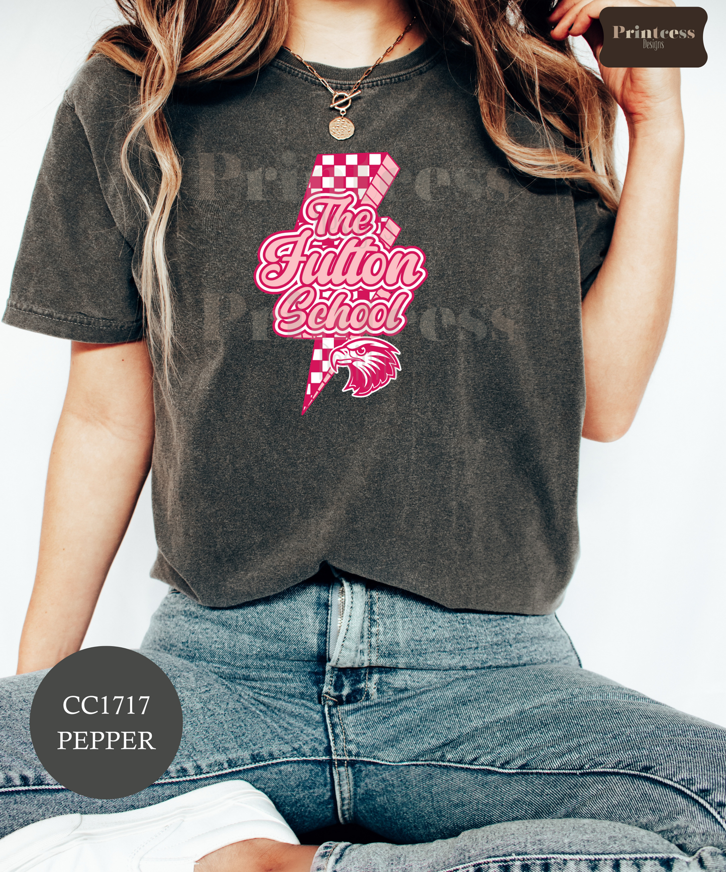 The Fulton School - Pink Checkered Lightning Bolt