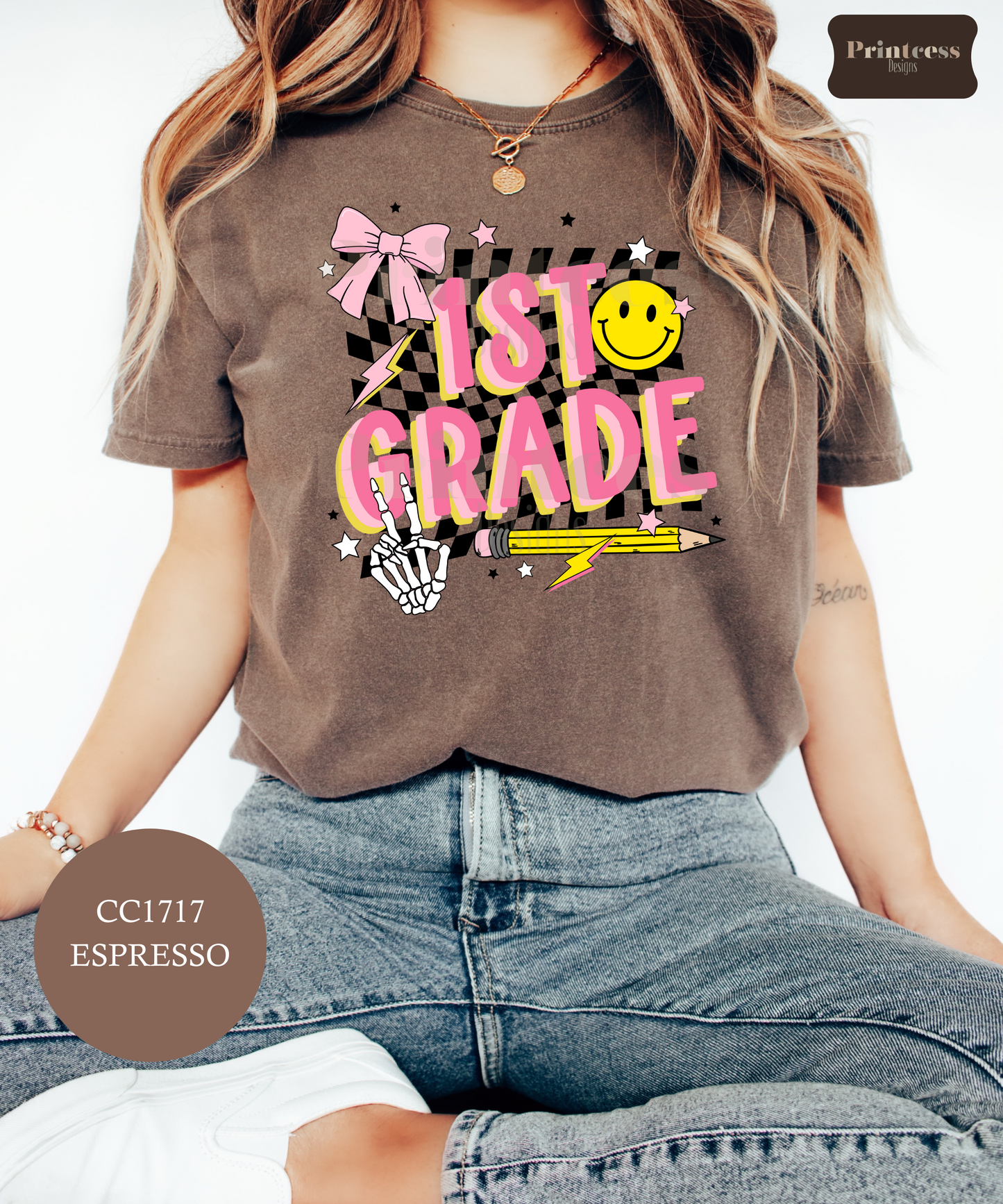 First Grade Retro Checkered Smiley