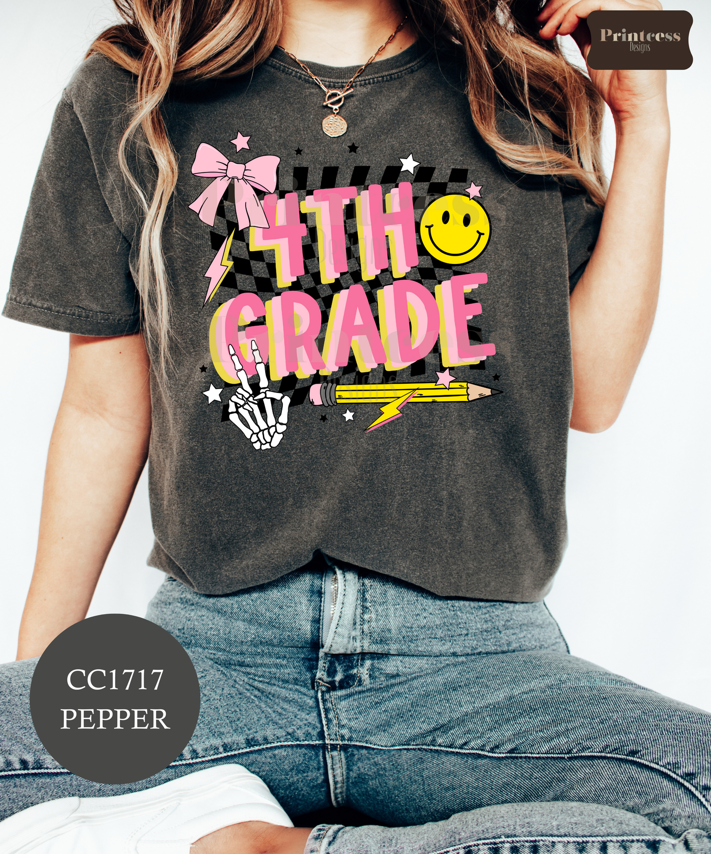 Fourth Grade Retro Checkered Smiley