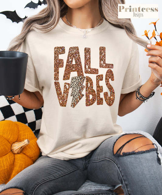 Fall Vibes Glitter Cheetah Lightning Bolt