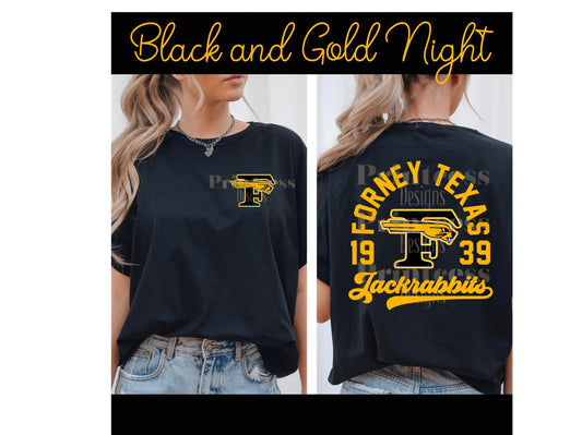 Forney Texas Jackrabbits (Black & Gold Night) Black Shirt Only